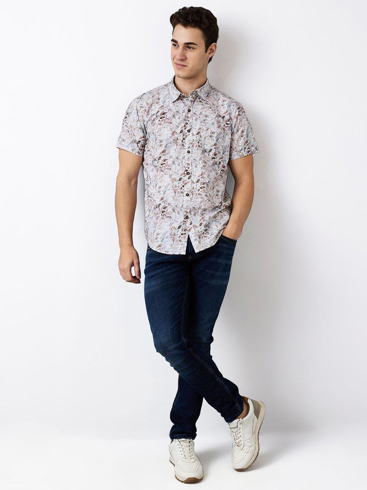 SPYKAR Men Slim Fit Spread Collar Floral Printed Cotton Casual Shirt
