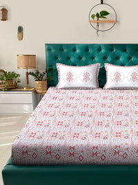 Myntra Elegant Homes White Geometric Fitted 400TC Cotton King Bedsheet Set 2.70 m x 2.70 m