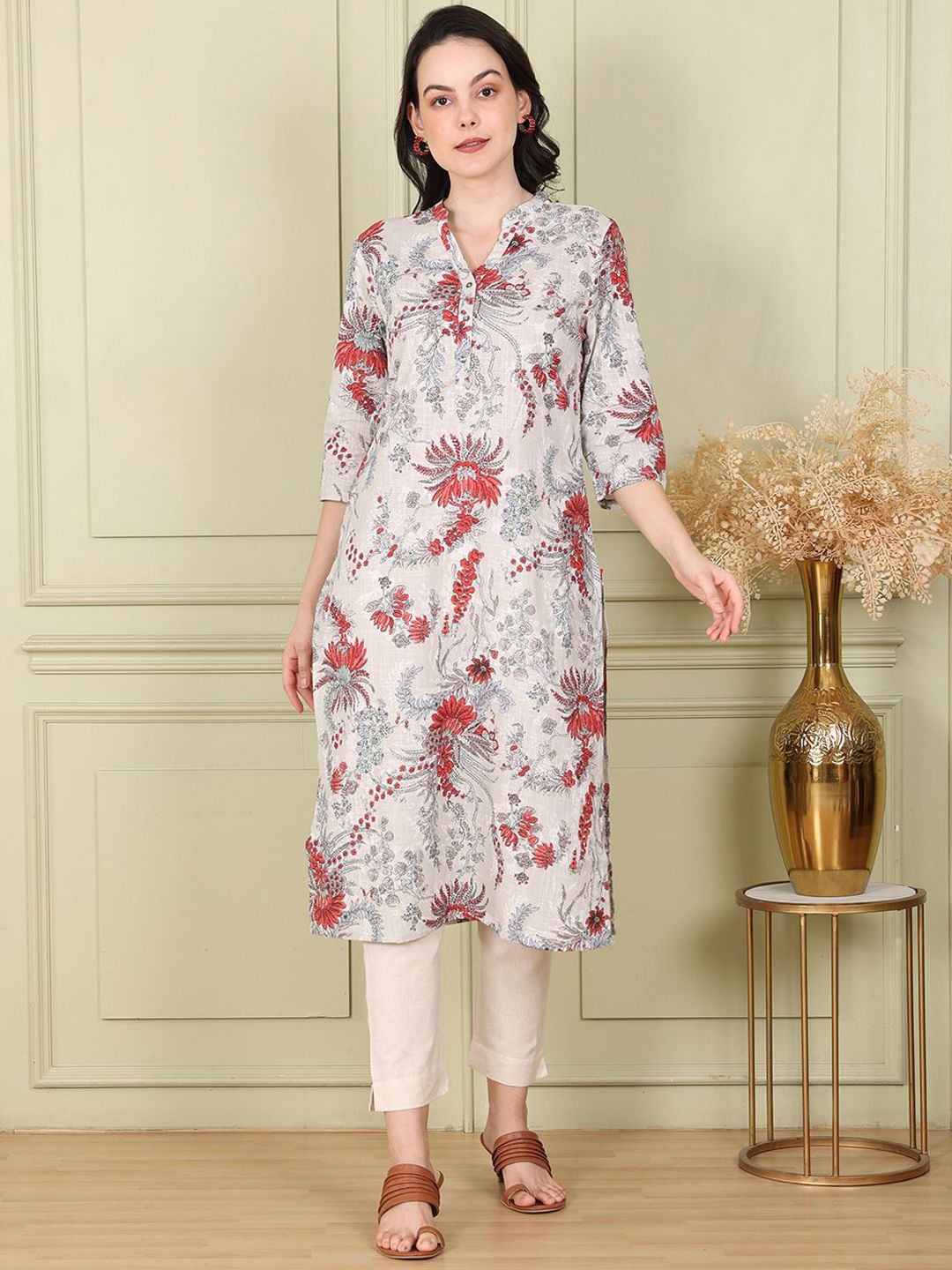 W Women Floral Printed Thread Work Kurta