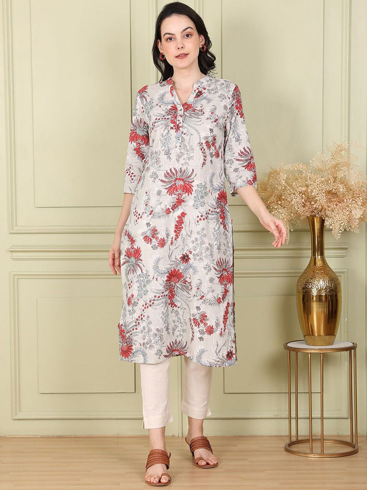 W Women Floral Printed Thread Work Kurta