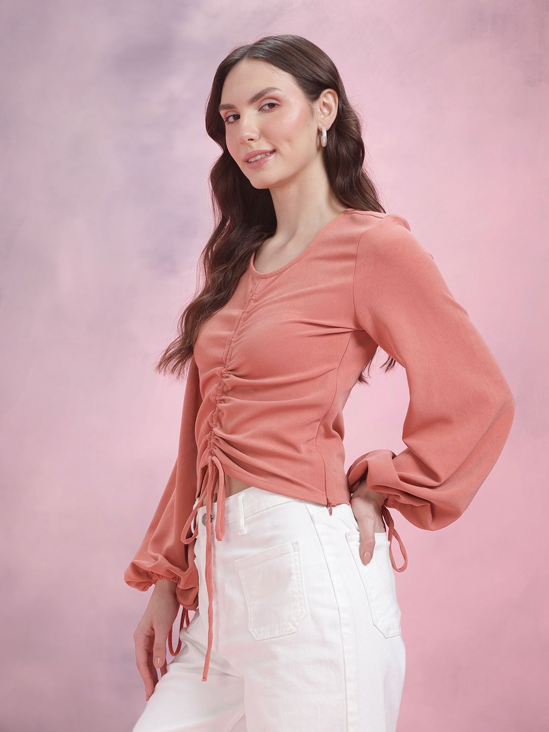 DressBerry Puff Sleeve Ruched Top