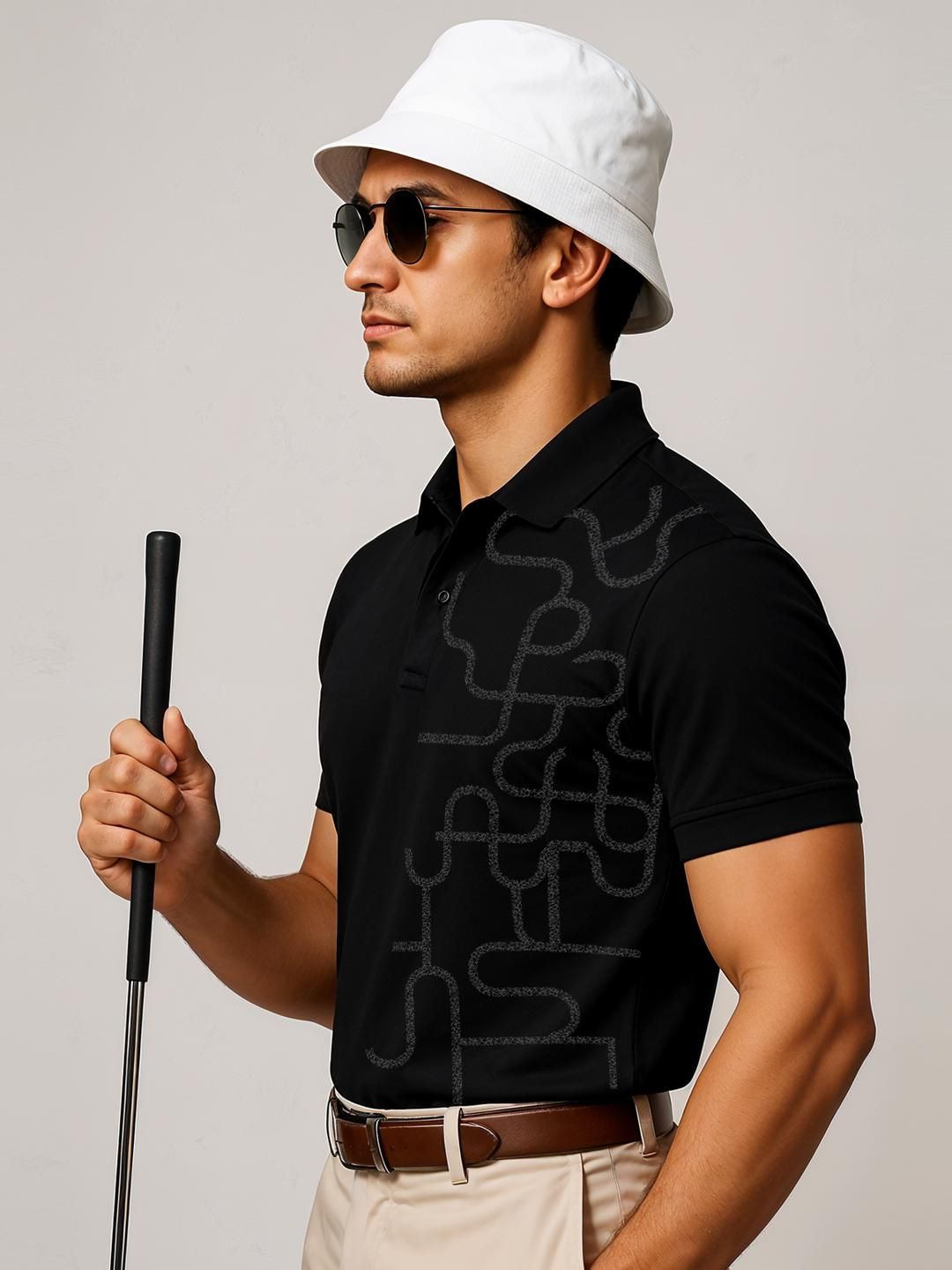 ADRO Men Black Cotton Tshirts