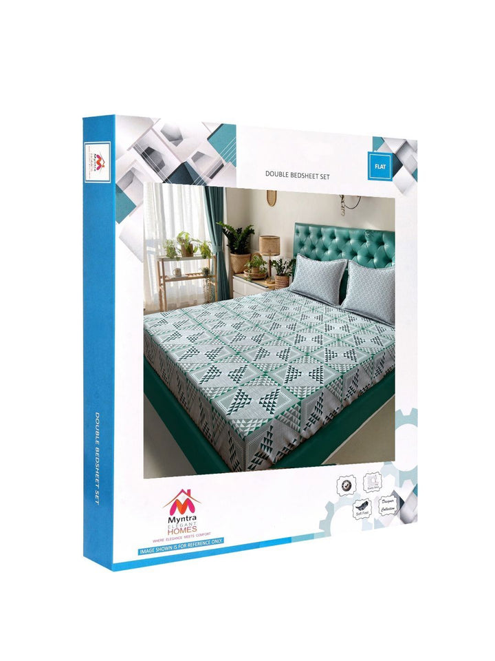 Myntra Elegant Homes Green Geometric Printed 400 TC Cotton Set Cadar King 2.50m x 2.25m