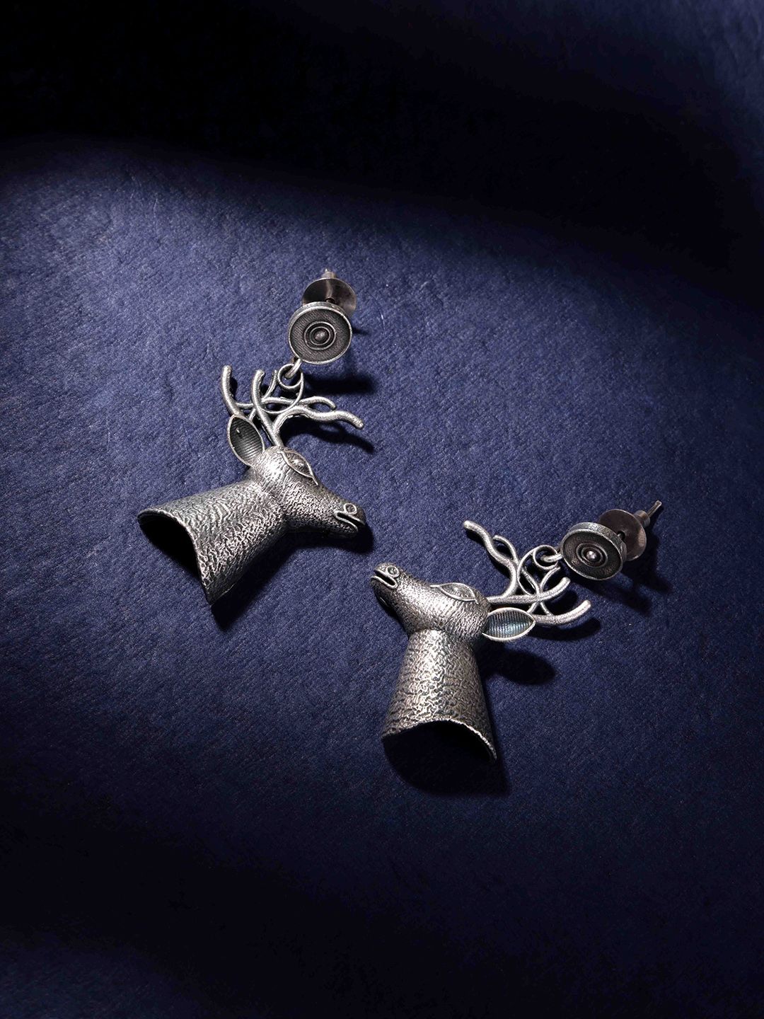 PANASH Silver Plated Oxidized Contemporary Drop Earrings