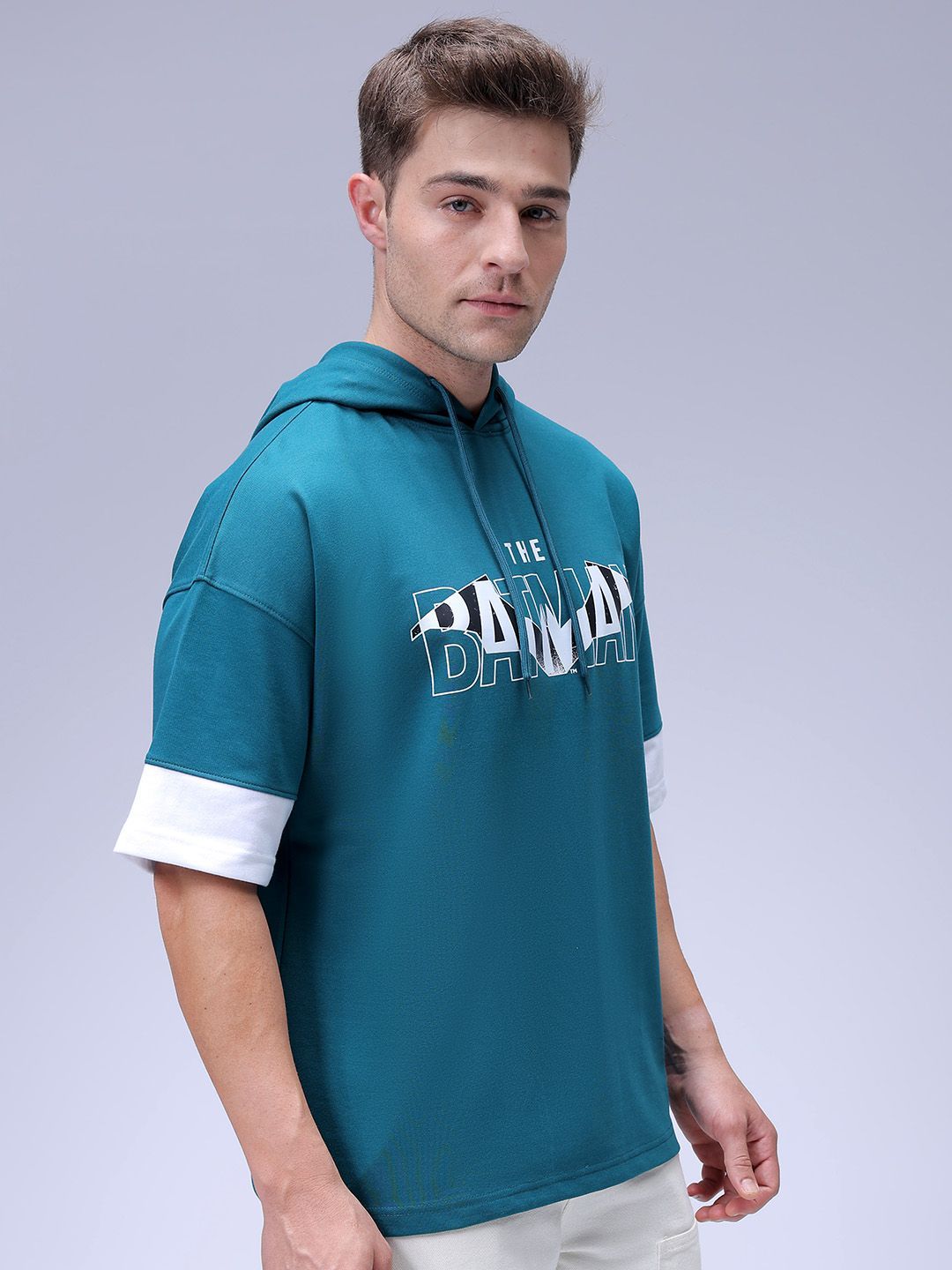 The Indian Garage Co Men Oversized Batman Printed Overhead Hooded Sweatshirt