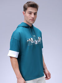 The Indian Garage Co Men Oversized Batman Printed Overhead Hooded Sweatshirt