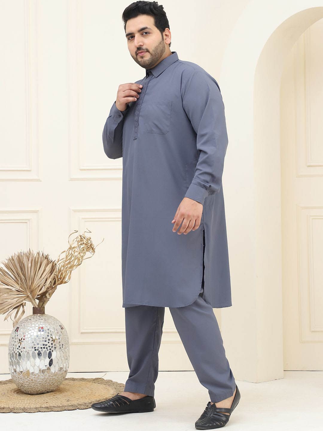 SOJANYA PLUS Shirt Collar Regular Pathani Kurta with Salwar