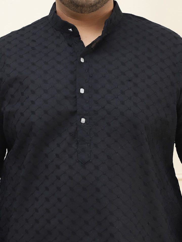 SOJANYA PLUS Thread Work Mandarin Collar Pure Cotton Straight Kurta with Pyjamas