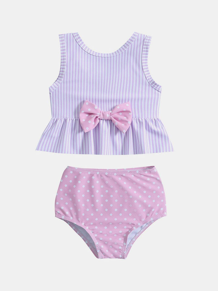 YK Girls Striped Top & Briefs Swim Set