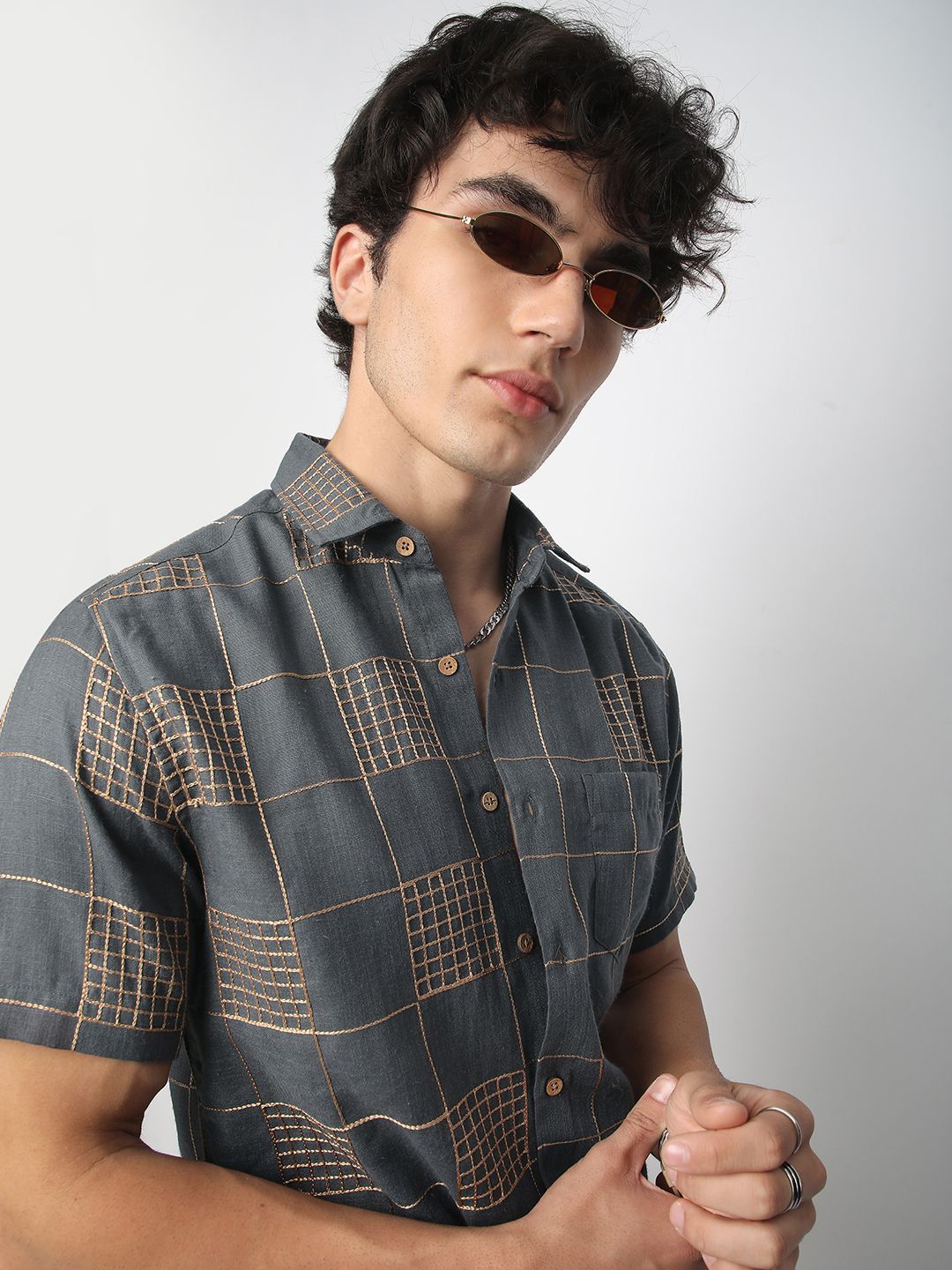 VASTRADO Men Classic Spread Collar Geometric Printed Cotton Slim Fit Casual Shirt