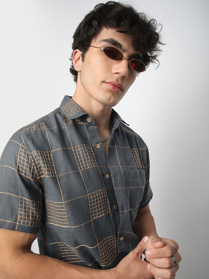 VASTRADO Men Classic Spread Collar Geometric Printed Cotton Slim Fit Casual Shirt