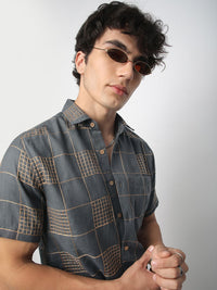 VASTRADO Men Classic Spread Collar Geometric Printed Cotton Slim Fit Casual Shirt