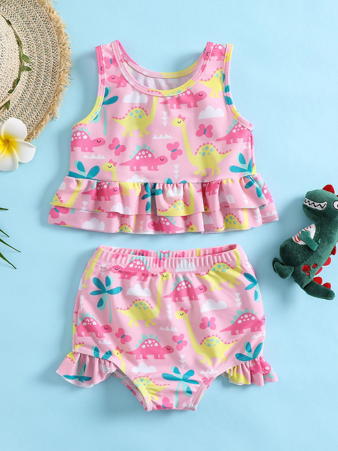 YK Infant Girls Printed Top & Shorts Swim Set