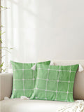URBAN SPACE Green & White 2 Pieces Embroidered Pure Cotton Square Cushion Covers