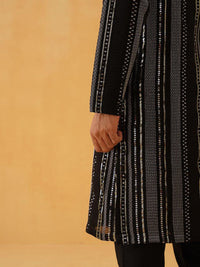 SOJANYA LUXE Striped Embroidered Sequinned Georgette Straight Kurta With Trousers