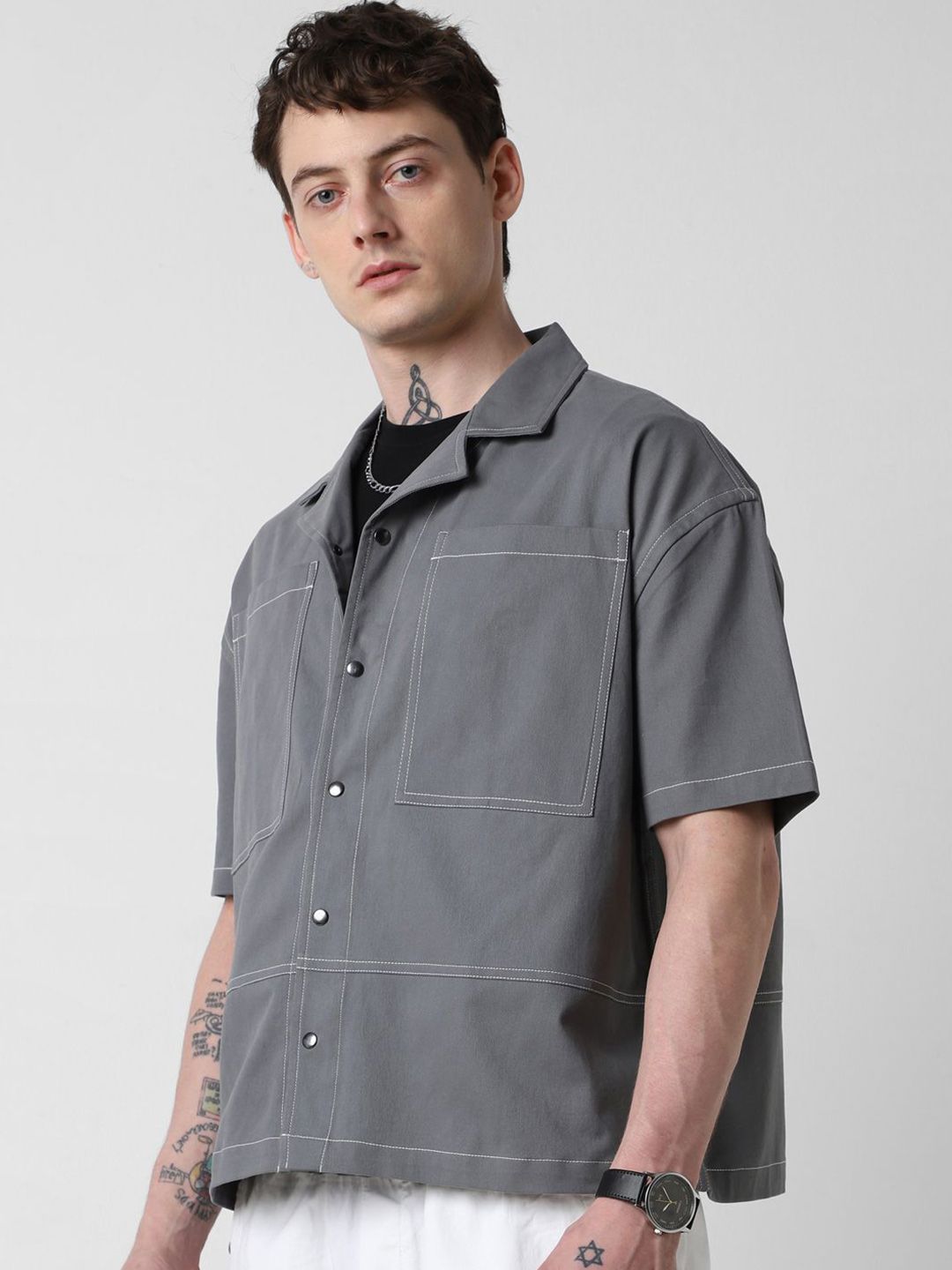 VASTRADO Men Classic Cuban Collar Solid Cotton Oversized Casual Shirt