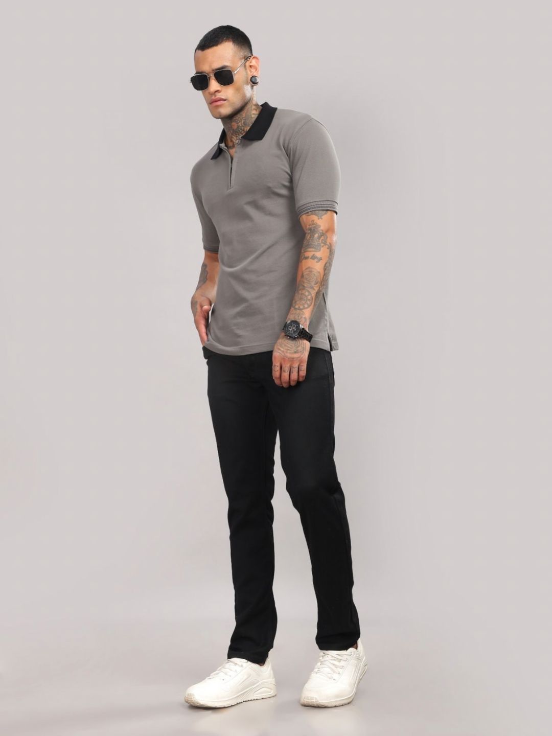 ADRO Men Solid Polo Collar Cotton T-shirt