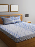 Myntra Elegant Homes White Floral Polycotton 300 TC Fitted King Fine Bedsheet dengan 2 Sarung Bantal-98 x 87 inci