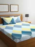 KLOTTHE Turquoise Blue Geometric Flat 300 TC King Bedsheet with 2 Pillow Covers-250X225 cm