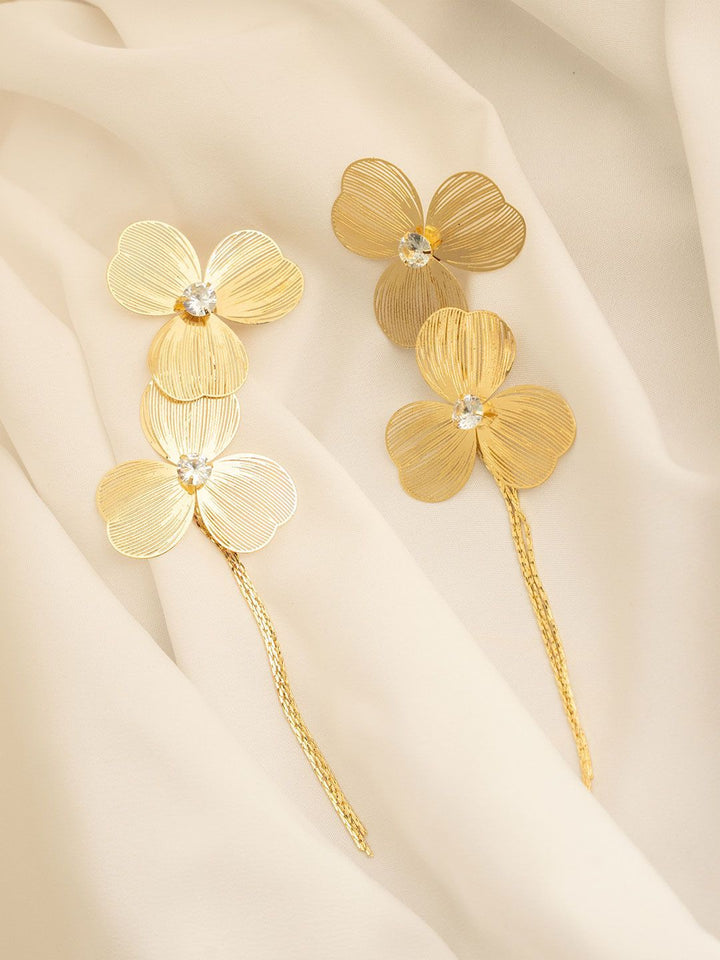 VOGUE PANASH Gold-Plated Artificial Stones Studded Floral Shaped Drop Earrings