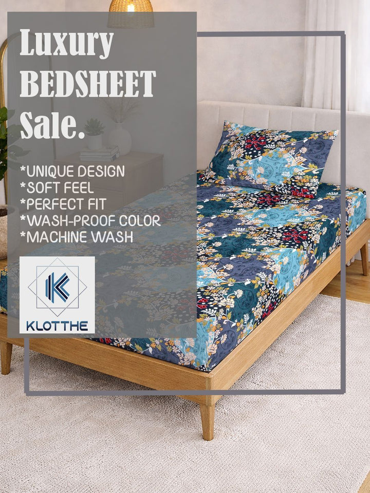 KLOTTHE Hijau & Putih Bercetak 300 TC Cadar Single Dengan Sarung Bantal- 2.25 m x 1.5 m
