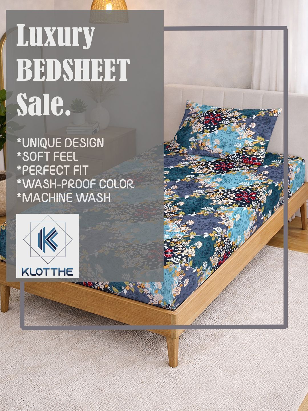 KLOTTHE Hijau & Putih Bercetak 300 TC Cadar Single Dengan Sarung Bantal- 2.25 m x 1.5 m