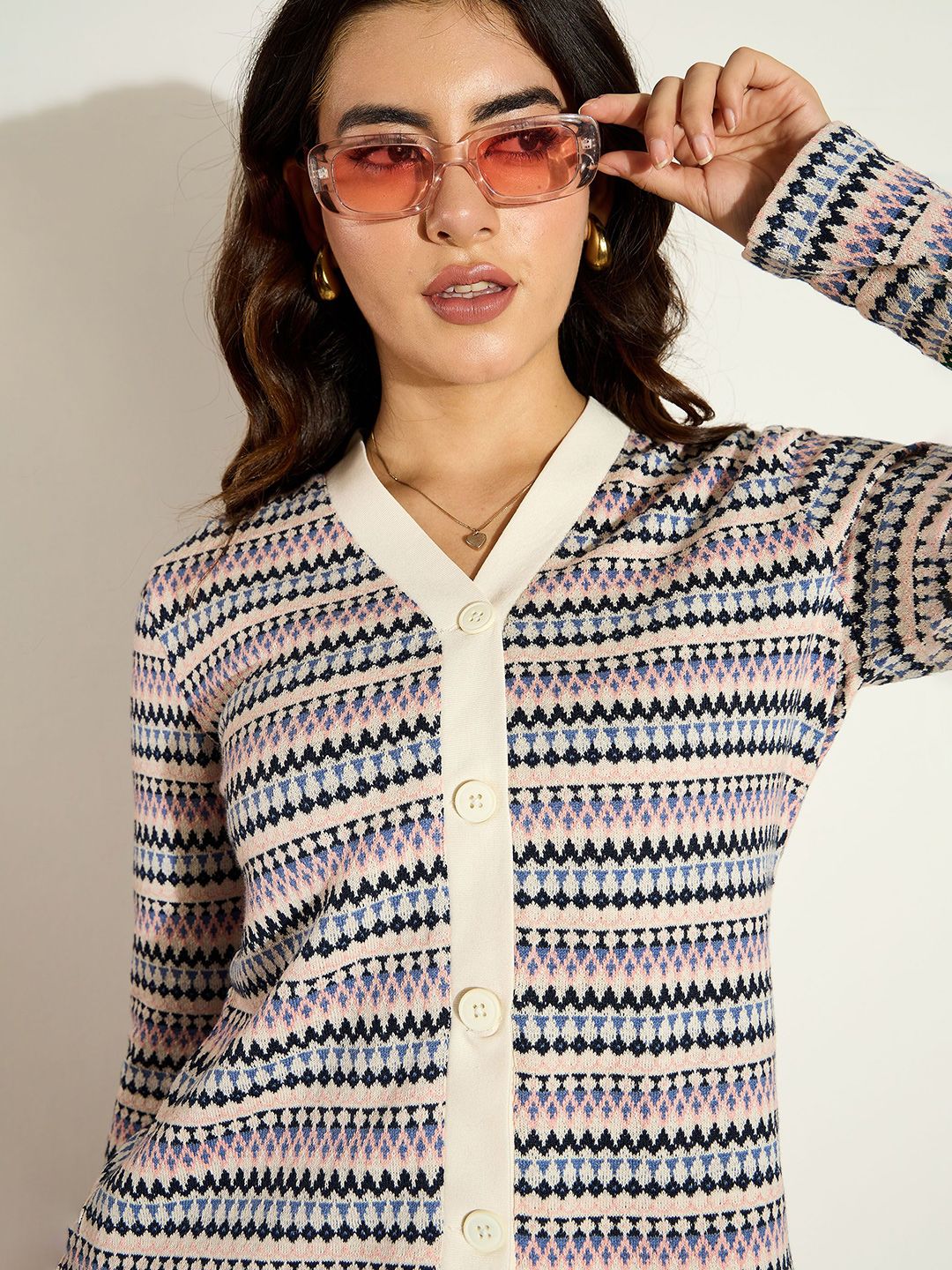 SASSAFRAS Women Chevron Striped Cardigan