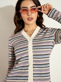 SASSAFRAS Women Chevron Striped Cardigan