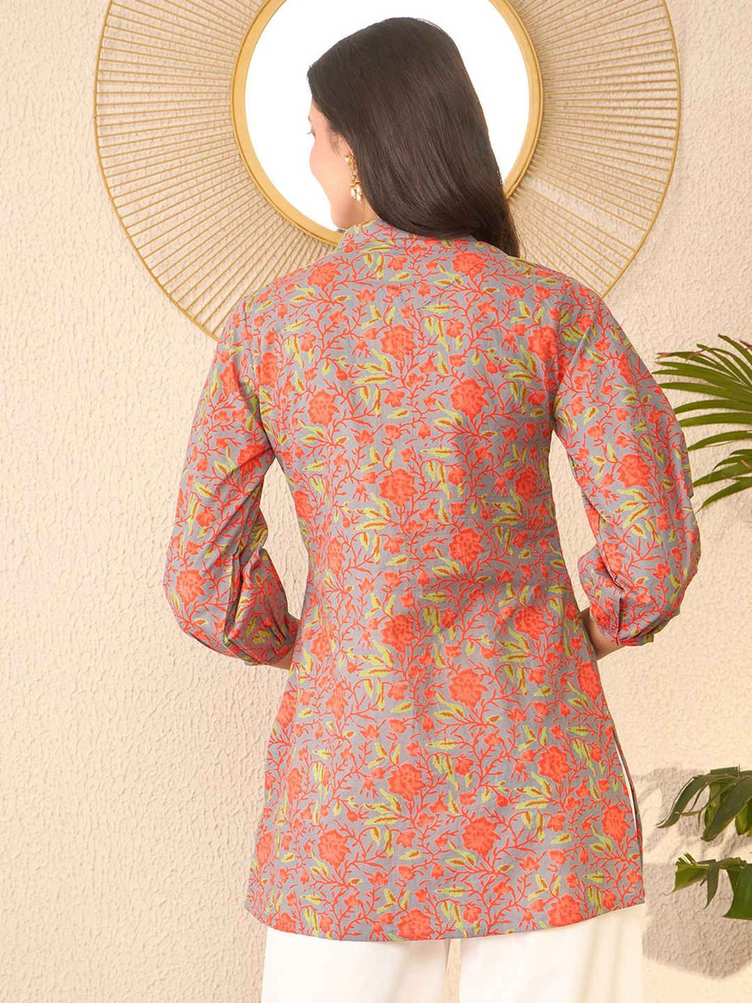 KALINI Floral Printed Mandarin Collar Top
