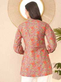 KALINI Floral Printed Mandarin Collar Top