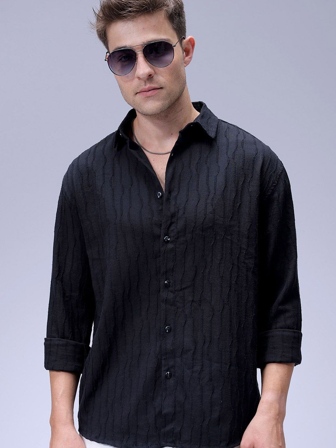 The Indian Garage Co Men Relaxed Fit Dobby Textured Resortwear Shirt