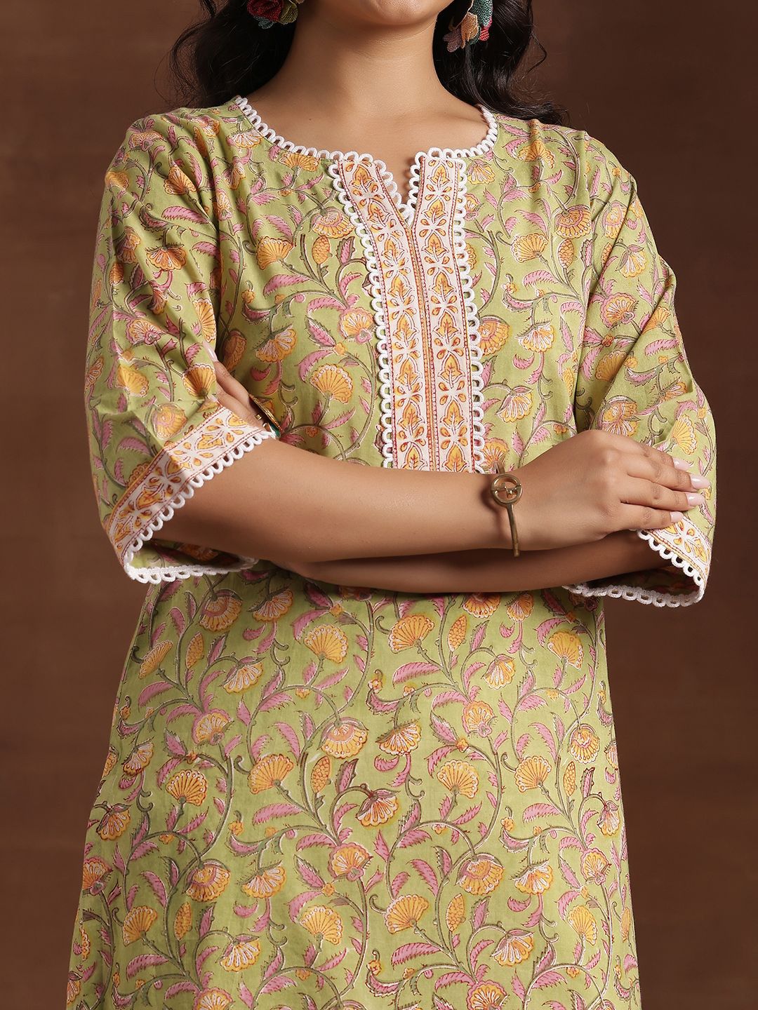 Libas Floral Printed Pure Cotton Straight Kurta with Palazzo & Dupatta
