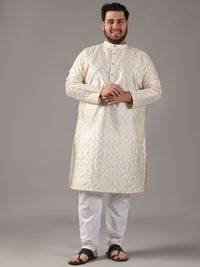 SOJANYA PLUS Plus Size Lelaki Motif Etnci Sulam Kurta Lurus Dengan Piyama