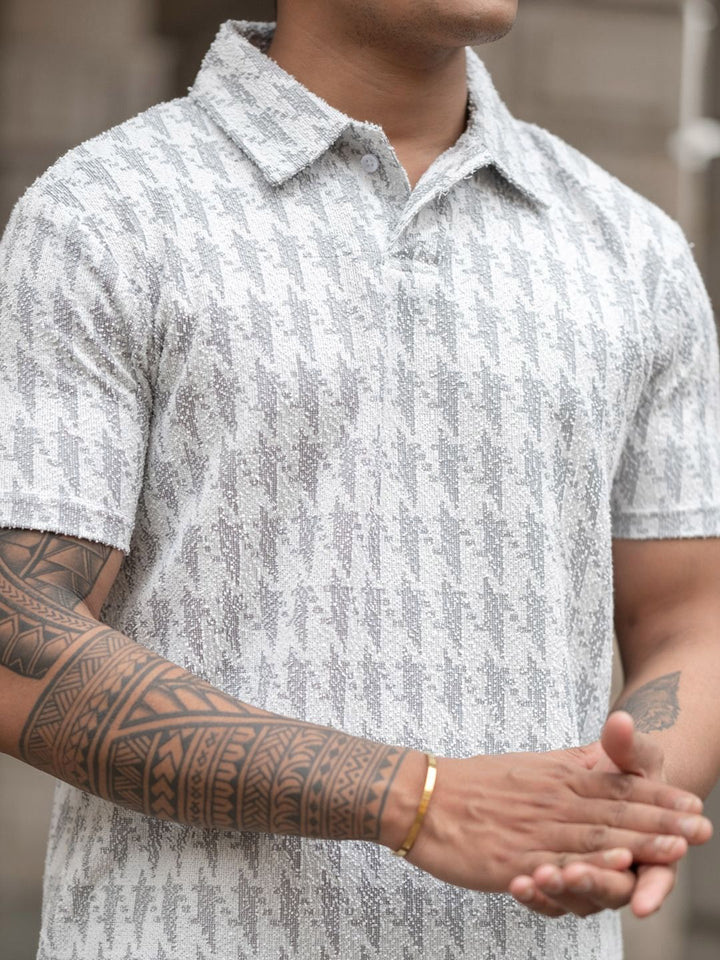 Powerlook Men Abstract Printed Polo Collar Cotton T-shirt