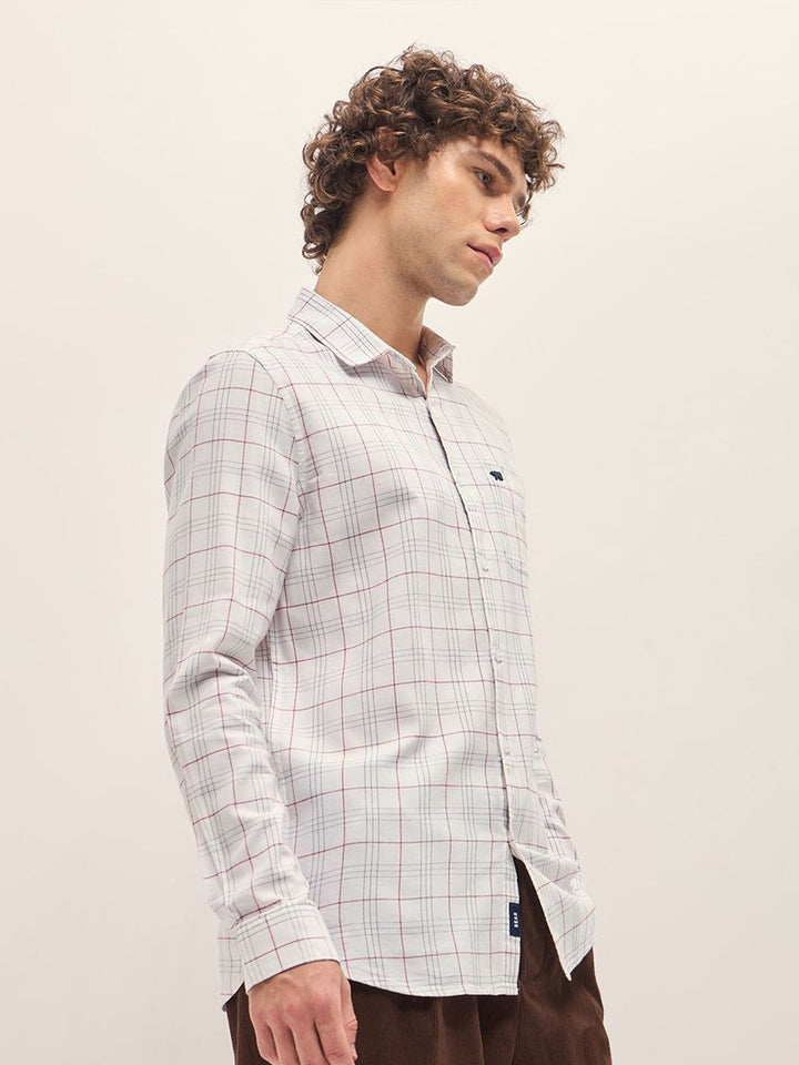 THE BEAR HOUSE Men Spread Collar Tartan Checked Cotton Slim Fit Casual Shirt