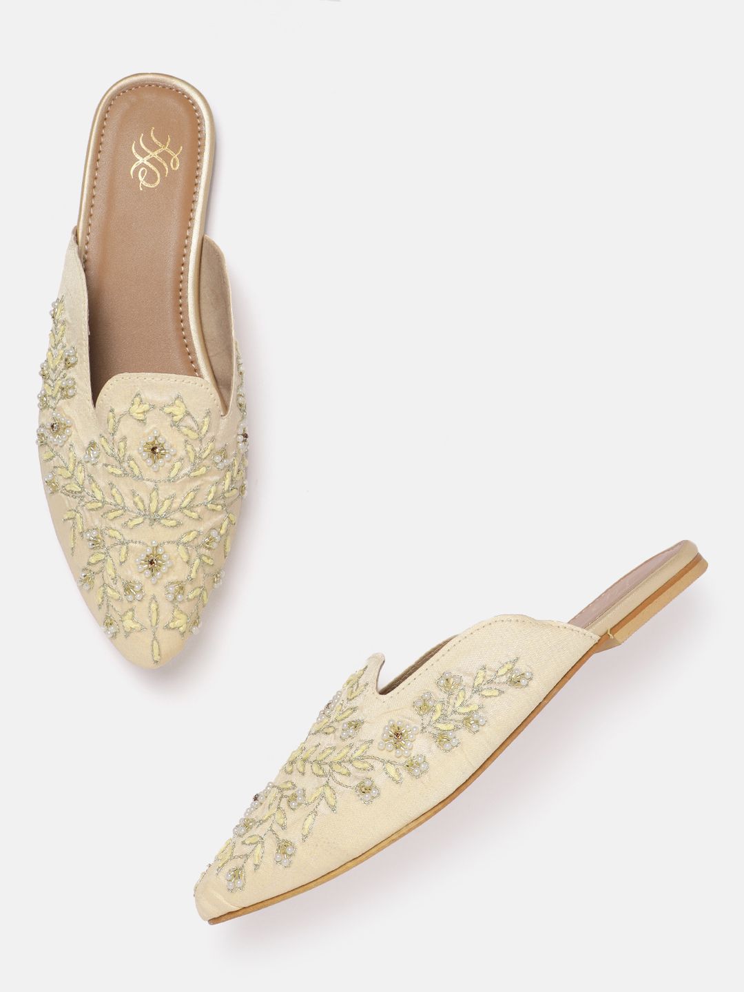House of Pataudi Floral Embroidered Mules