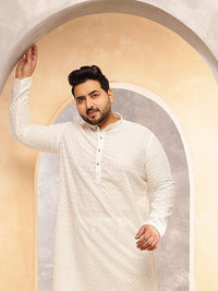 SOJANYA PLUS Woven Design Mandarin Collar Cotton Straight Kurta