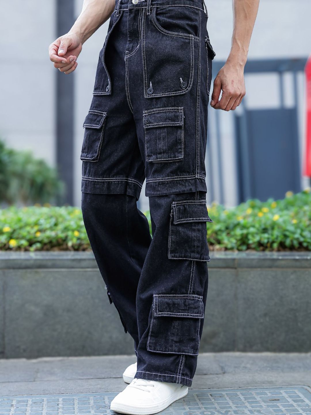 Eszett Lelaki Black Comfort Baggy Seluar Gaya Kargo Pertengahan