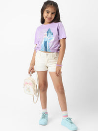 NautiNati Frozen Girls Cotton Elsa Crop T-shirt with Elasticated Hemline & Side Tie Ups