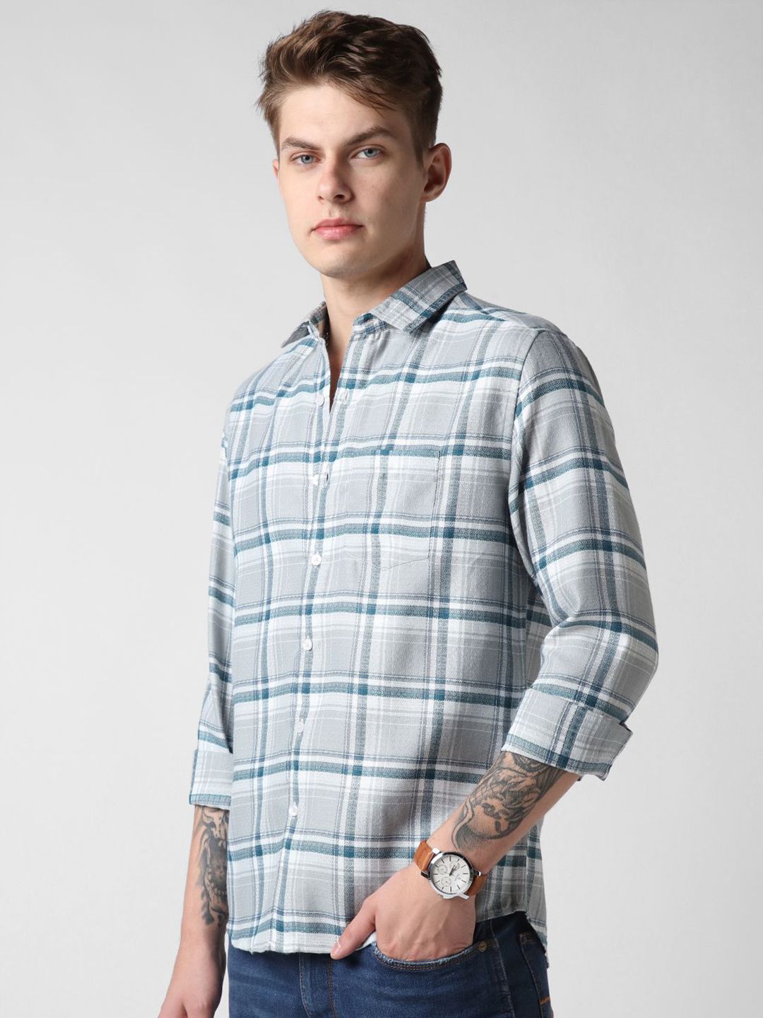 VASTRADO Men Classic Slim Fit Tartan Checks Opaque Checked Cotton Casual Shirt