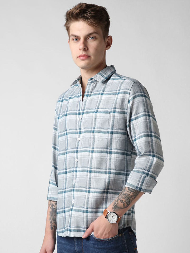 VASTRADO Men Classic Slim Fit Tartan Checks Opaque Checked Cotton Casual Shirt