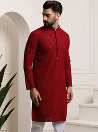 SOJANYA Geometric Embroidered Sequinned Straight Pure Cotton Kurta