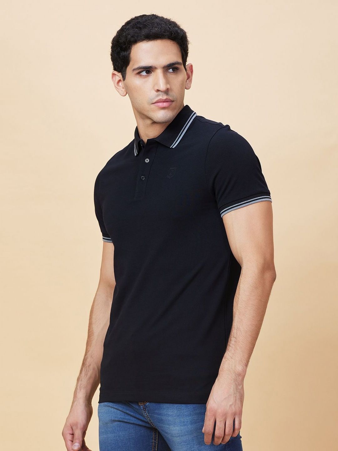 Being Human Men Solid Polo Collar Cotton T-shirt