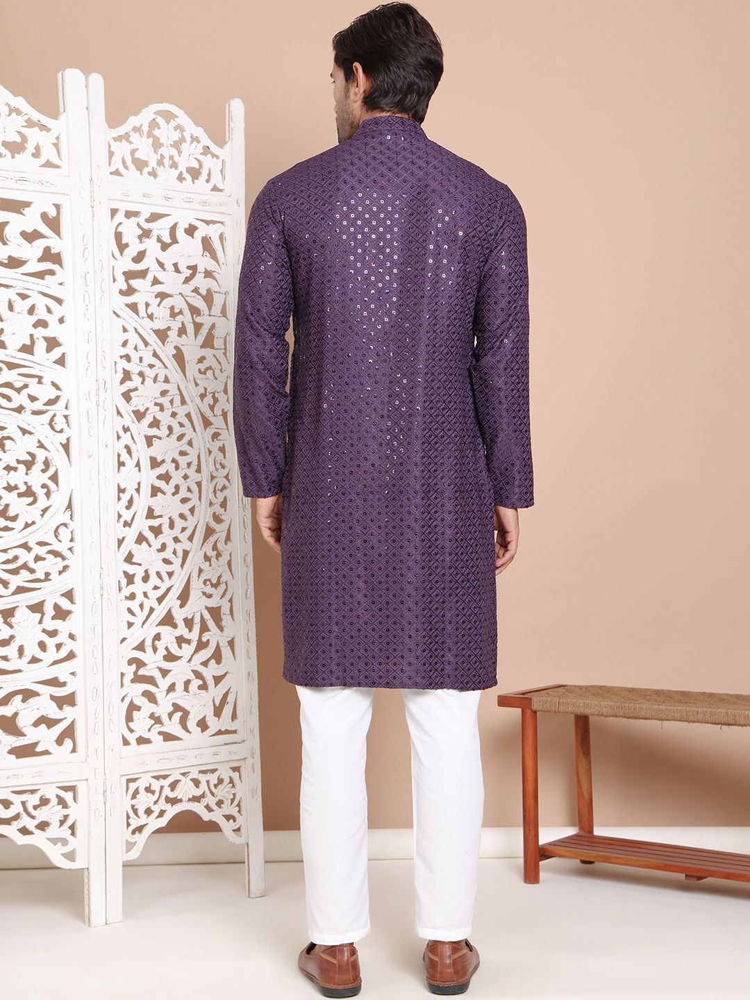 Jompers Men Embroidered Regular Sequinned Kurta with Pyjamas