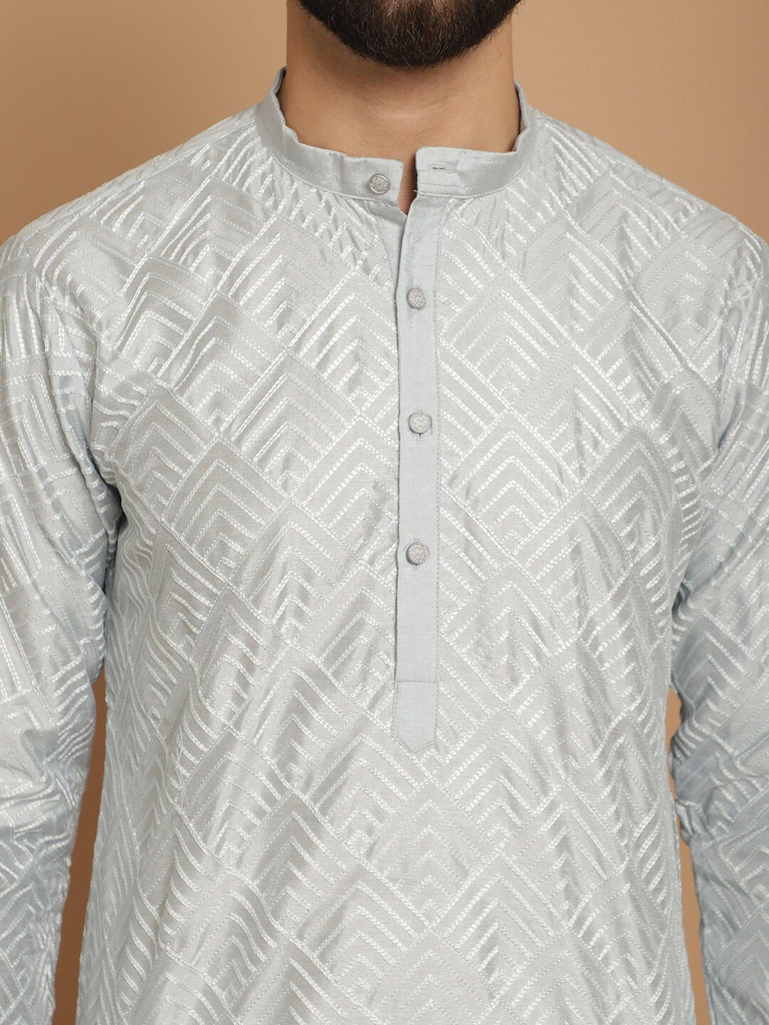 Anouk Geometric Embroidered Straight Kurta with Churidar