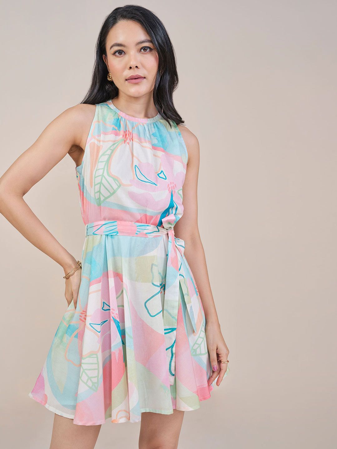 Dan wanita Cotton Floral Printed Fit & Flare Dress