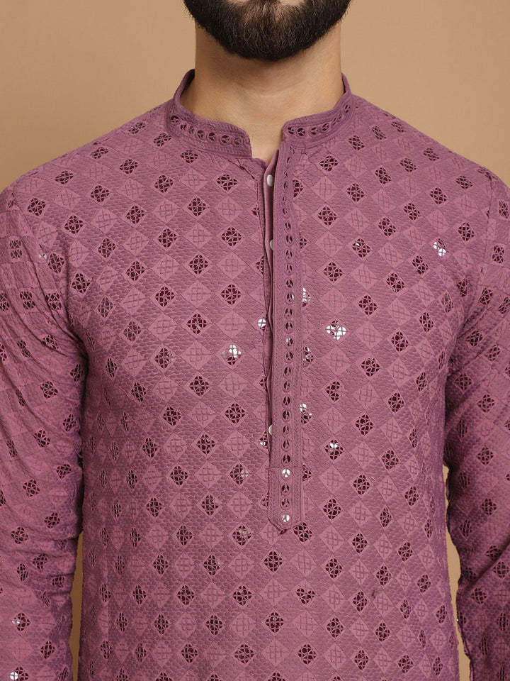 Anouk Men Purple Ethnic Motifs Flared Sleeves Thread Work Kurta
