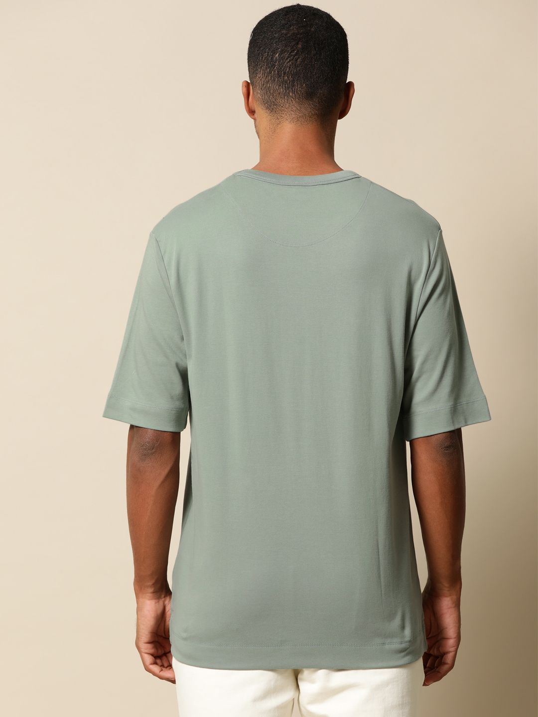 Mr Bowerbird Men Green Cotton Falsafah Kotas Krew Leher T-Shirt Kapas Tulen yang Beratur