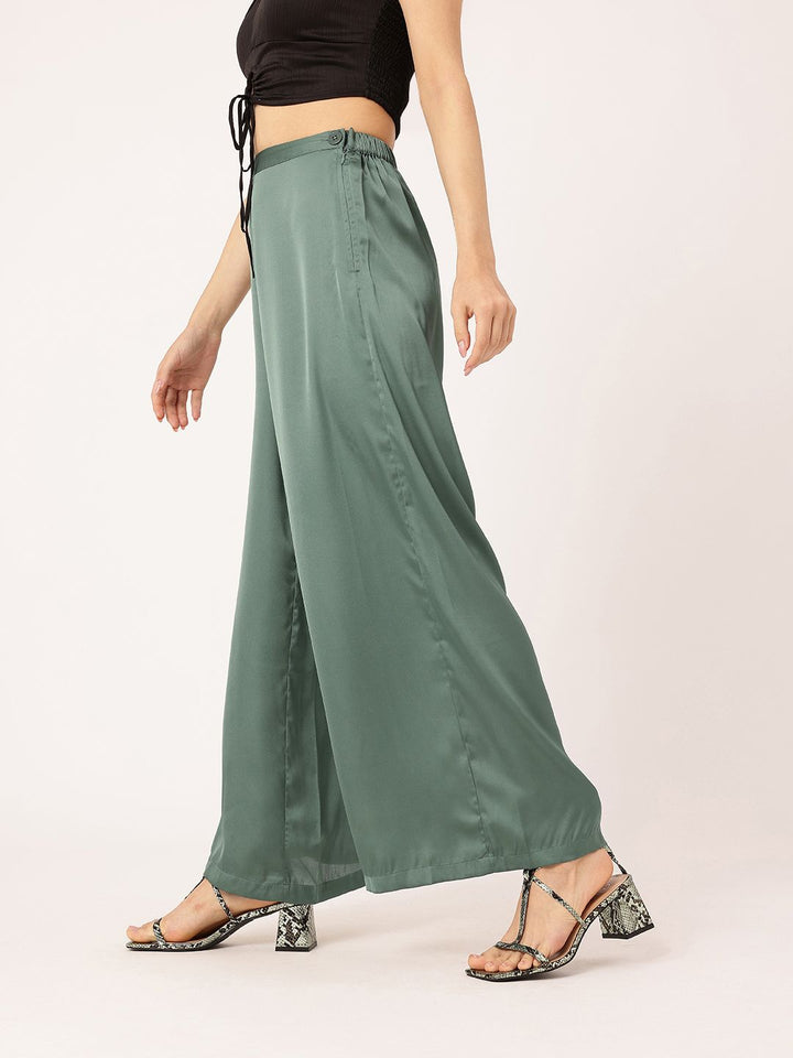 DressBerry Women Cool Matcha Satin Slay Retro Wide Trousers