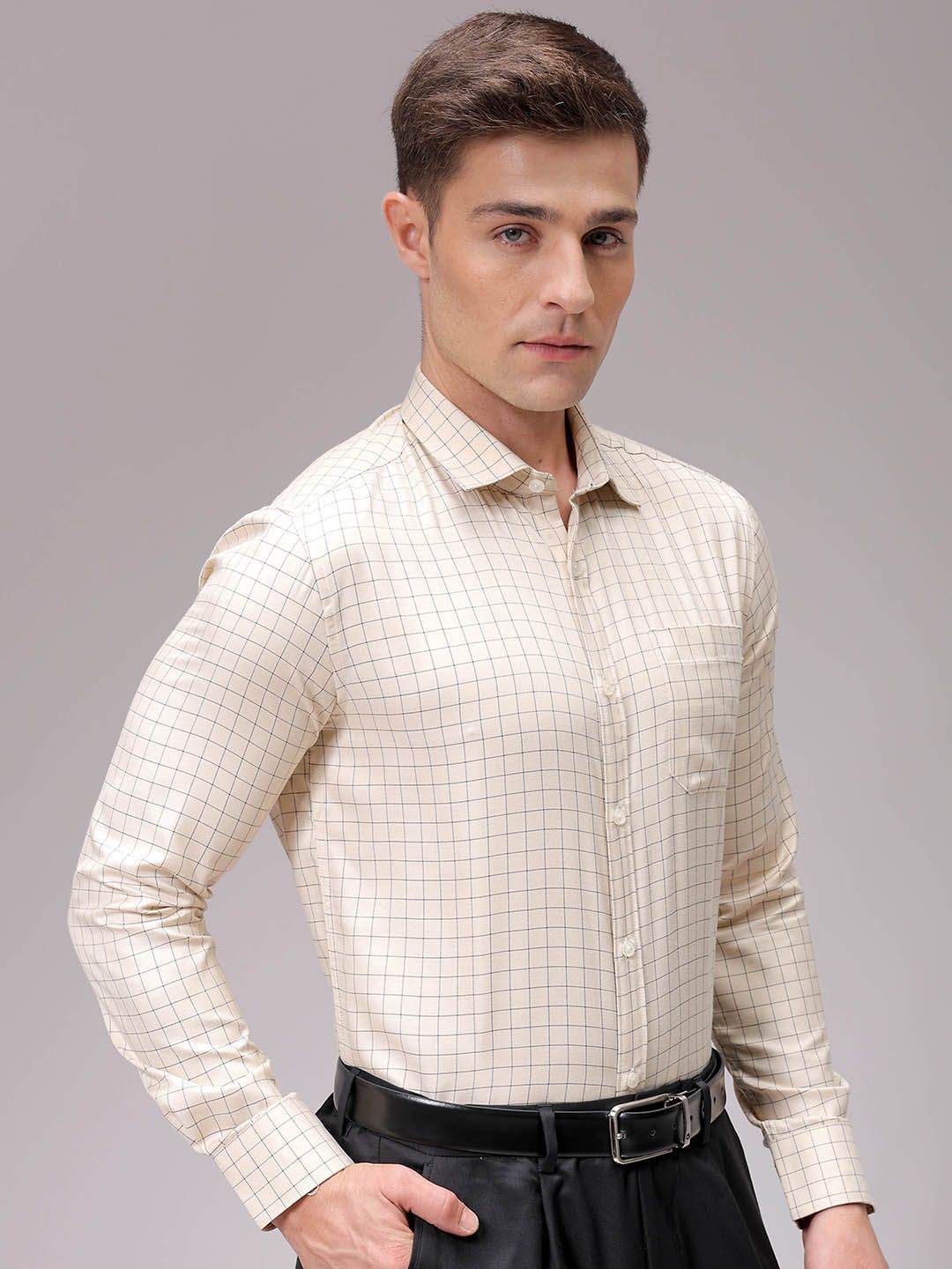 The Indian Garage Co. X Luxe Men Slim Fit Opaque Checked Formal Shirt